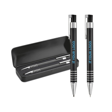 Schreibset mit Druckkugelschreiber, blauer Tinte und Druckbleistift