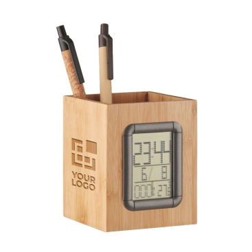 Bambus-Stiftehalter mit Uhr, Alarm, Kalender und Temperatur