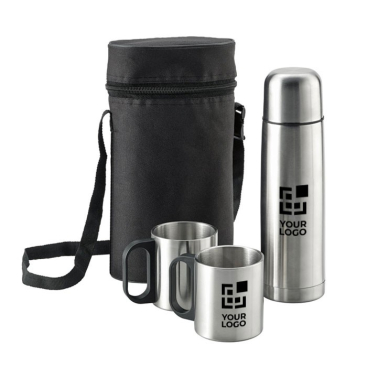 Picknickset mit Thermoskanne und 2 Trinkbechern in Tasche