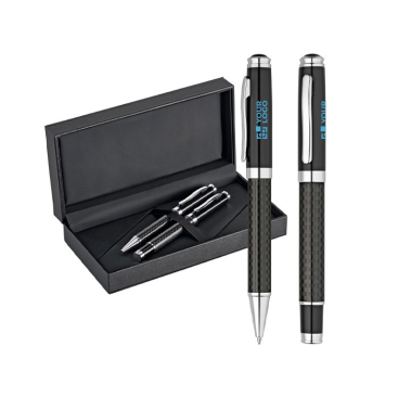 Rollerball und Kugelschreiber Set aus Metall und Carbonfaser im Etui