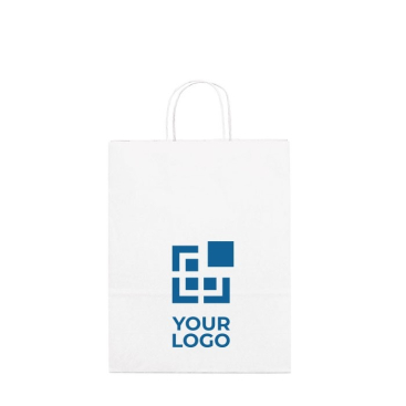 Günstige Papiertüte aus weißem Kraftpapier mit Logo, 90 g/m²