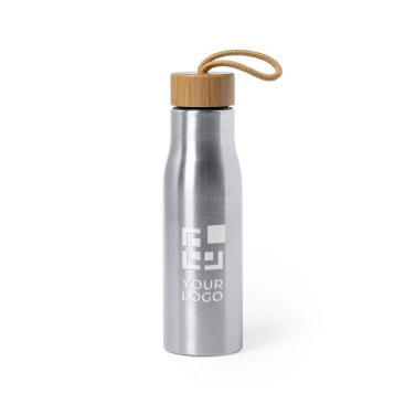 Edelstahlflasche mit Bambusdeckel und Trageband, 550 ml