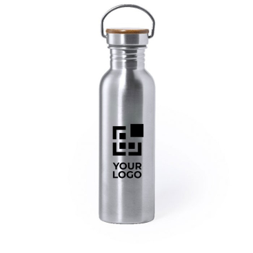 Edelstahlflasche mit Bambuskappe und Metall-Tragegriff, 800 ml