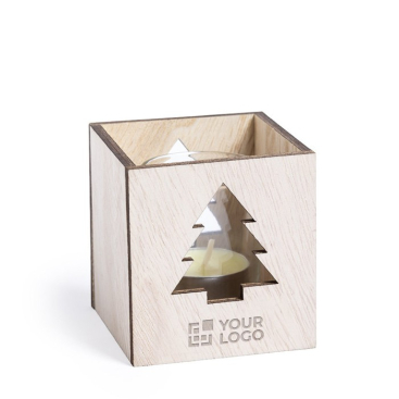 Weihnachtlicher Kerzenhalter aus Holz mit Duftkerze für Kunden
