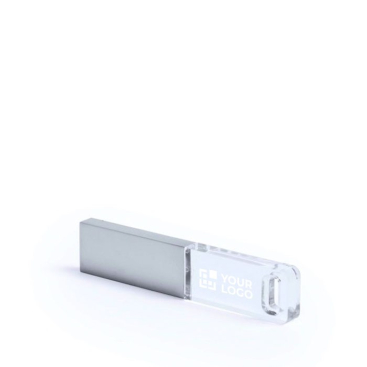 USB-Stick aus Metall und Glas mit LED-Lichteffekt beim Einstecken