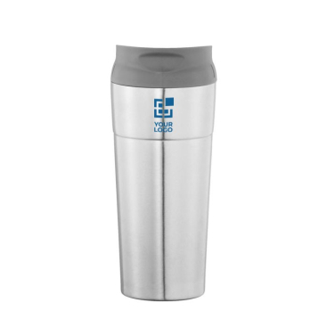 Edelstahlbecher in Silber mit Trinköffnung im Deckel, 500 ml