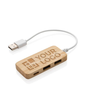 USB Hub aus Bambus mit 2 Typ A Ports und 1 Typ C Anschluss