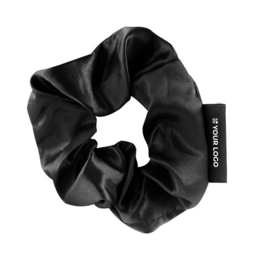 Haargummi aus Satin mit einem Textiletikett für Ihren Logodruck