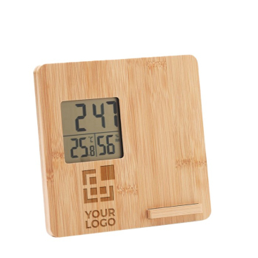 Wetterstation aus Bambus mit Ladegerät und Handyhalter