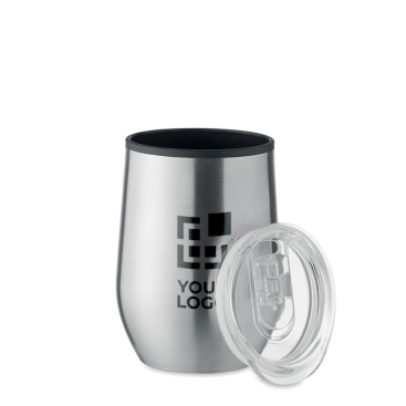 Doppelwandiger Trinkbecher aus Stahl mit transparentem Deckel, 350 ml