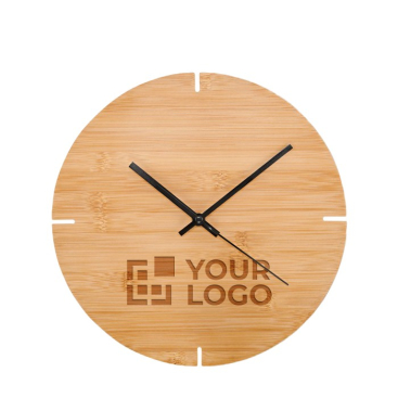 Wanduhr aus Bambus im klassischen Look mit lasergraviertem Logo