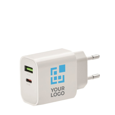 EU-Stecker mit zwei Anschlüssen und Schnellladefunktion Ansicht mit Druckbereich