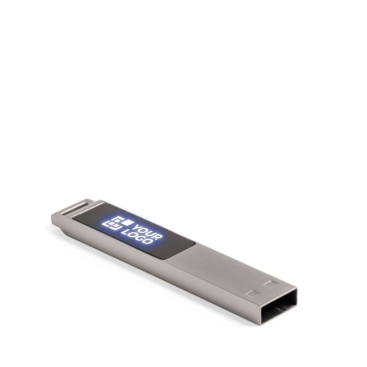 Flacher USB-Stick aus Metall mit beleuchtetem Logo als Giveaway