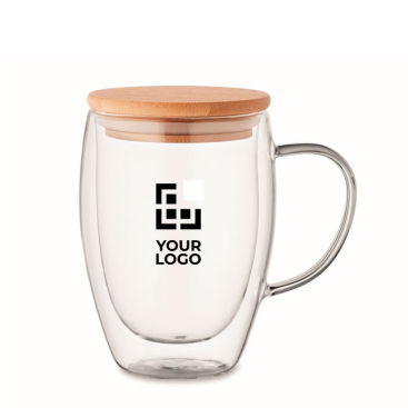 Doppelwandige Tasse mit Bambusdeckel mit Logo, 300ml