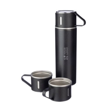 Thermoskanne (420 ml) aus doppelwandigem Edelstahl mit 2 Tassen