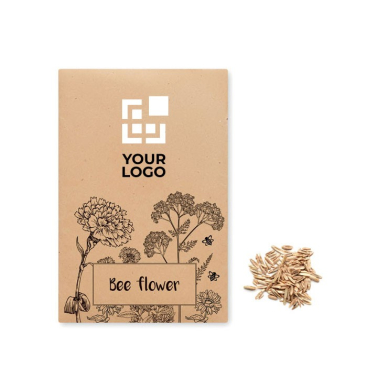 Samenpapier mit Blumensamen im Kraftpapier Umschlag