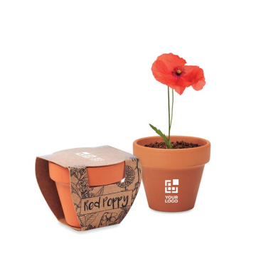 Blumentopf mit Mohnblumensamen als günstiges Werbemittel