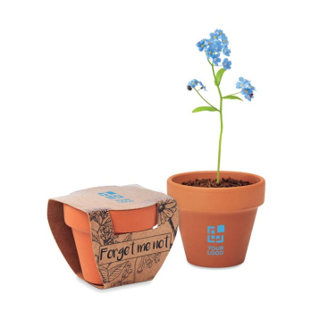 Blumentopf mit Vergissmeinnicht-Samen als Werbemittel