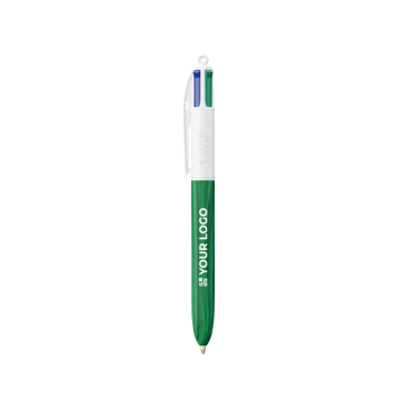 Kugelschreiber aus Kunststoff in Holzoptik, in der EU gefertigt, mit 4 Tinten BIC®