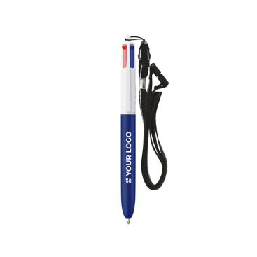 Kunststoff-Kugelschreiber mit Umhängeband zum Umhängen und 4-Farben-Tinte BIC®