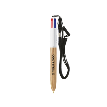 Kugelschreiber aus Kunststoff in Holzoptik mit 4 Farben Tinte BIC®
