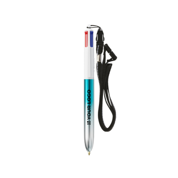 BIC®-Kugelschreiber aus Kunststoff in zweifarbigem Metallic-Look mit 4 Farben Tinte