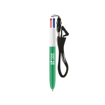 Kugelschreiber aus Kunststoff mit Umhängeband zum Aufhängen und 4-farbiger Tinte BIC®
