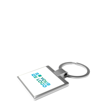 Verchromter Metallschlüsselanhänger mit glänzender Oberfläche in quadratischer Form