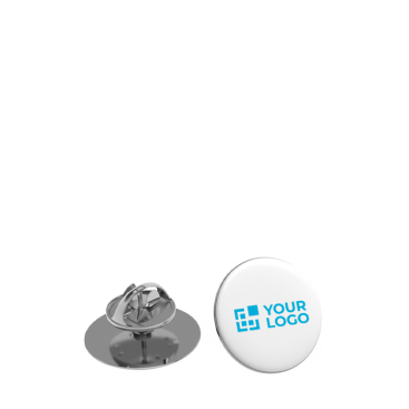 Kleiner runder Metall-Pin mit glänzender Oberfläche und Schmetterlingsverschluss