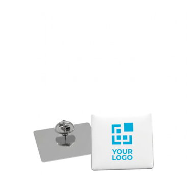 Mittelgroßer quadratischer Metall-Pin mit glänzender Oberfläche und Schmetterlingsverschluss