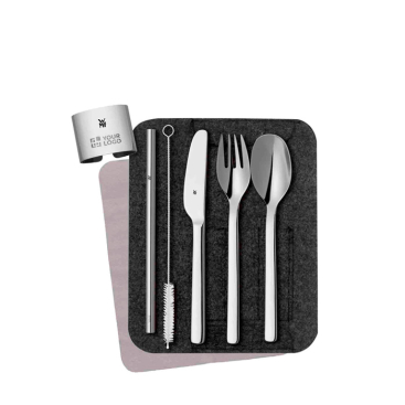 Etui mit Besteckset aus Edelstahl und Trinkhalm WMF
