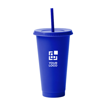 Mehrwegbecher recycelt mit Deckel und Strohhalm 710 ml