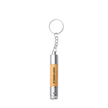 Bambuskugelschreiber mit LED-Taschenlampe, Metallakzenten und blauer Tinte
