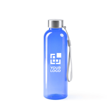 RPET-Trinkflasche mit transparentem Körper und Trageband, 600 ml