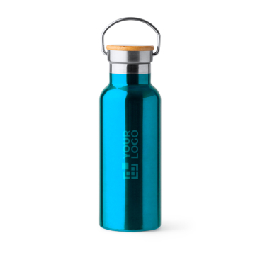 Edelstahlflasche mit Bambusdeckel und klappbarem Griff, 500 ml