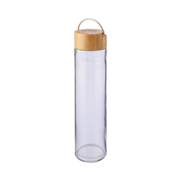 Glasflasche mit Bambusdeckel und Metallgriff, 500 ml