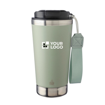 Edelstahlthermobecher mit Band und schwarzem Deckel, 500 ml