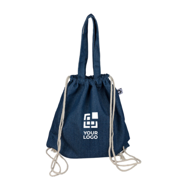 Kordelrucksack aus recyceltem Denim mit naturfarbenen Kordeln