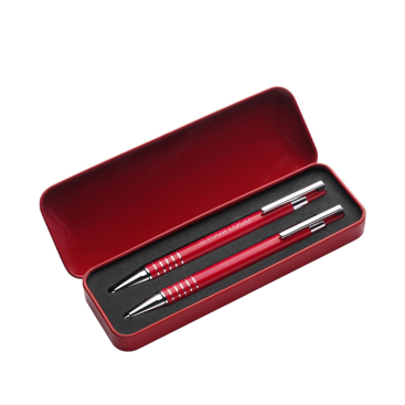 Metalletui mit Druckbleistift & Kugelschreiber schwarz