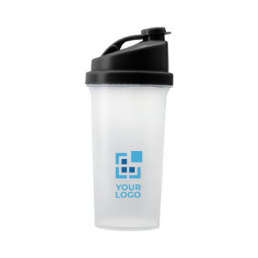 Protein Shaker mit farbigem Deckel Ansicht mit Druckbereich