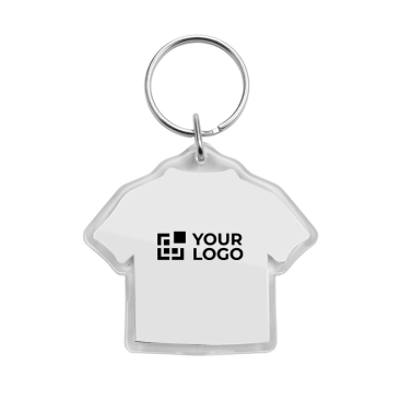 Transparenter Schlüsselanhänger aus Kunststoff in T-Shirt-Form, hergestellt in der EU