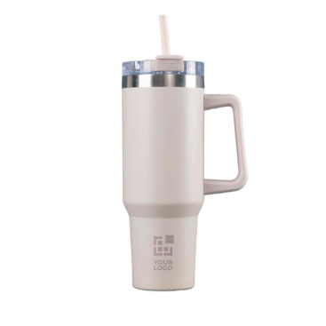 Flasche aus recyceltem Stahl mit Strohhalm und Griff, 1,18 L