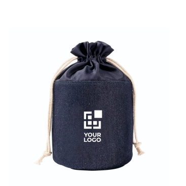 Zylindrische Kulturtasche aus Denimstoff mit Kordelzugverschluss