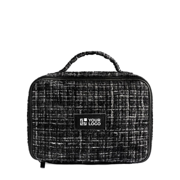 Kulturbeutel aus Polyester in Tweed-Optik mit Rundumöffnung, 270 g/m²
