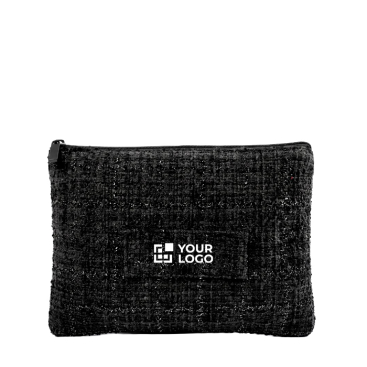 Flache Kosmetiktasche aus Polyester mit Bouclé-Oberfläche und Reißverschluss, 270 g/m²