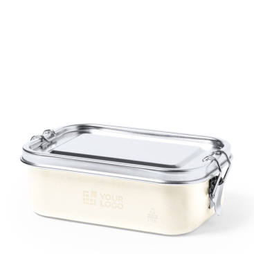 Luftdichte Lunchbox aus recyceltem Stahl Farbe Grau mit Logo