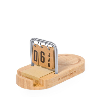 Kabelloses Bambus-Ladegerät mit Kalender und Handyhalterung, 15 W