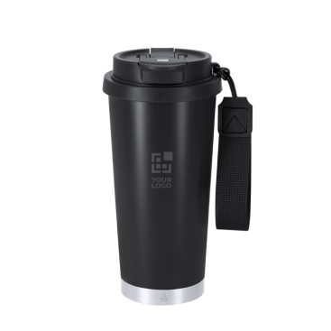 Take-away-Becher aus recyceltem Edelstahl mit Tragegurt 500 ml