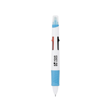 4-Farben-Kugelschreiber mit integriertem Textmarker und Kappe