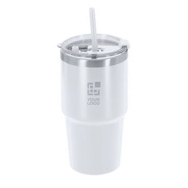 Thermobecher aus Edelstahl mit Doppelwand und Strohhalm 650 ml
